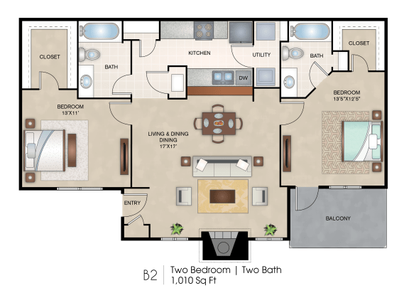 Floor Plan  The Depot 2 Bed | 2 Bath | 1010 Sq. Ft. at Knox Allen Station, Allen