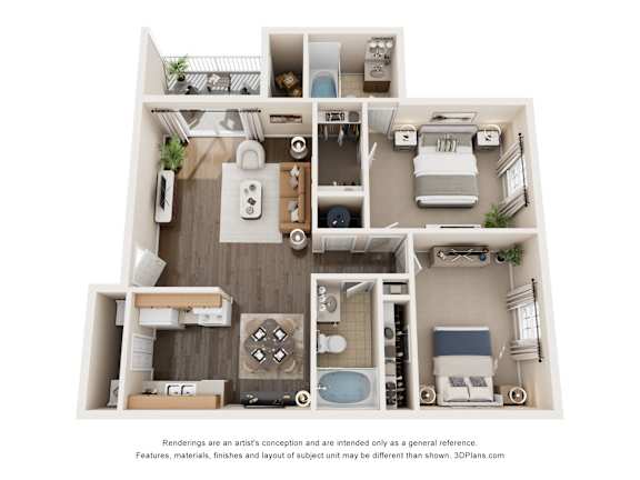 Floor Plan  A 3D floor plan of a house with a kitchen, living room, and bathroom.