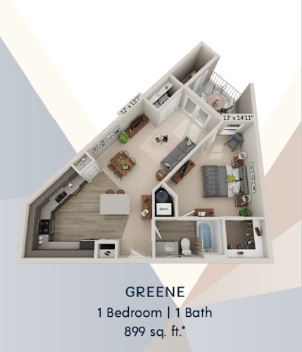 Floor Plan  A floor plan of a one bedroom apartment with a bath.