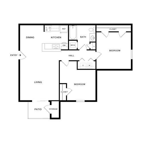 Floor Plan  A black and white image of a house floor plan.