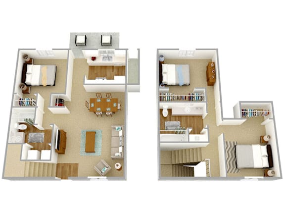 Floor Plan  A floor plan of a two-bedroom apartment with a living room, kitchen, and bathroom.