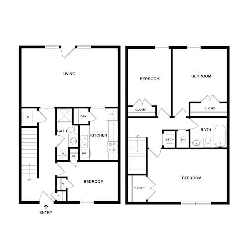 Floor Plan  A floor plan of a two-bedroom apartment with a living room, kitchen, bathroom, and closet.