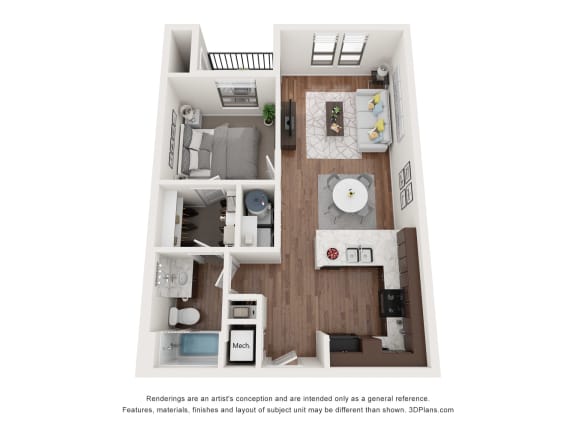 Floor Plan  a stylized floor plan with a bedroom and a living room