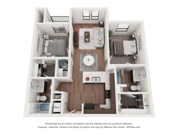 Floor Plan  a 3d floor plan of a 1 bedroom192 sq ft