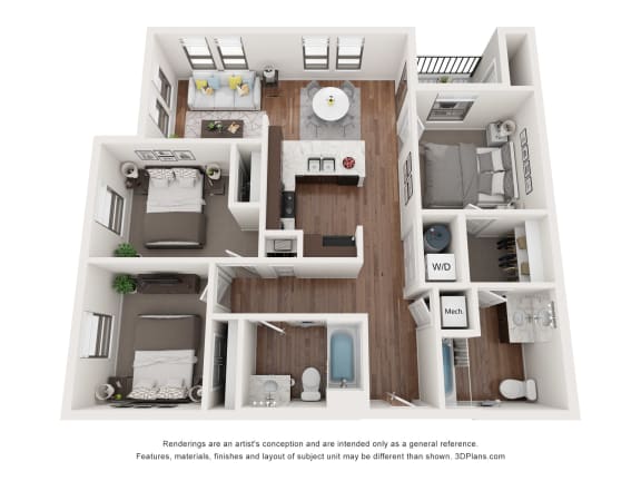 Floor Plan  a 1 bedroom floorplan is shown in this rendering