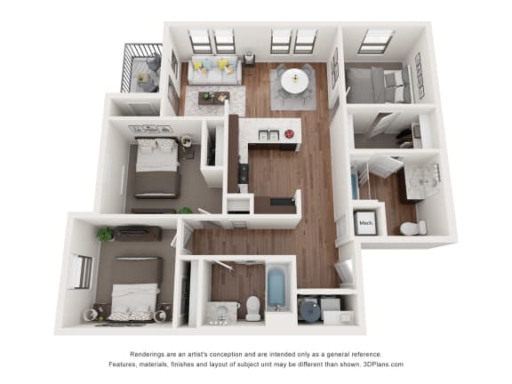 Floor Plan  a stylized floor plan of a 1 bedroom floor plan