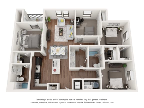 Floor Plan  a 1 bedroom floorplan is shown in this rendering