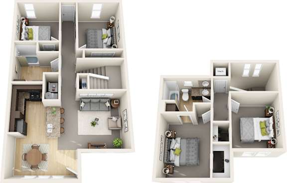 Floor Plan  A floor plan of a two bedroom apartment.