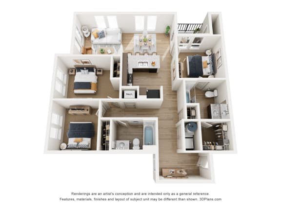 Floor Plan  a 3d floor plan of a house with a bedroom and living room