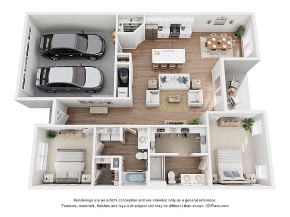 Floor Plan  a 3d floor plan of a house with a car in the garage