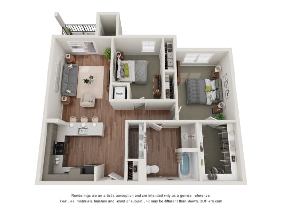 Floor Plan  a stylized floor plan of a 1 bedroom apartment