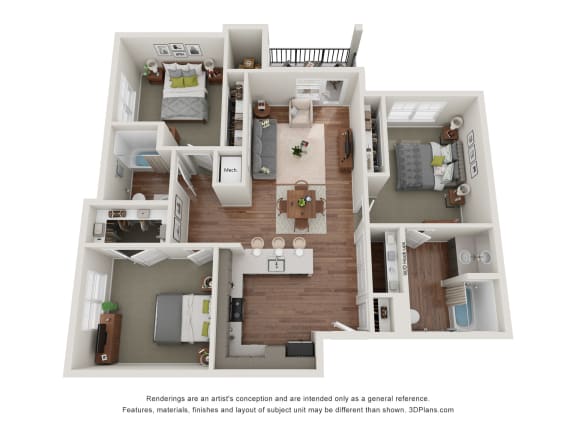 Floor Plan  a 1 bedroom floorplan is shown in this rendering