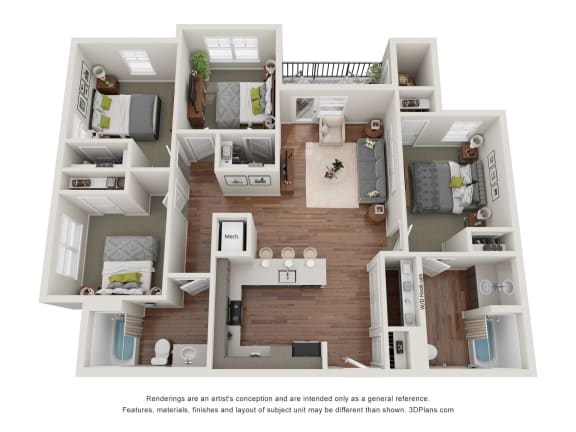 Floor Plan  a 1 bedroom floorplan is shown in this rendering