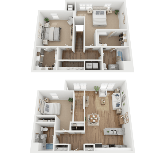 Floor Plan  a 3d floor plan of a 1 bedroom apartment