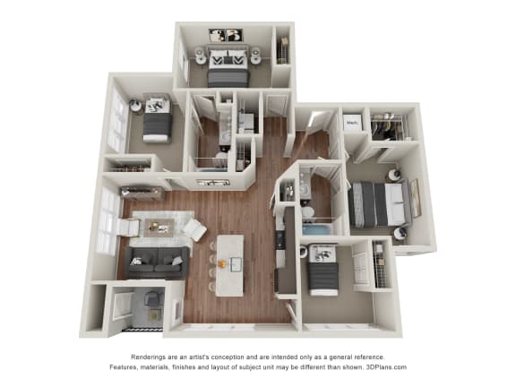 Floor Plan  a 3d drawing of a floor plan of an apartment
