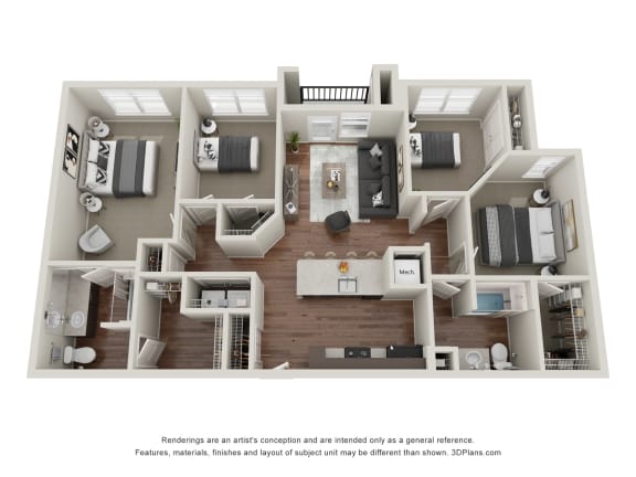 Floor Plan  a 4 bedroom floorplan is shown in this rendering