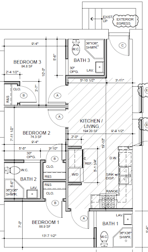 Floor Plan  A floor plan of a house with three bedrooms and three bathrooms.