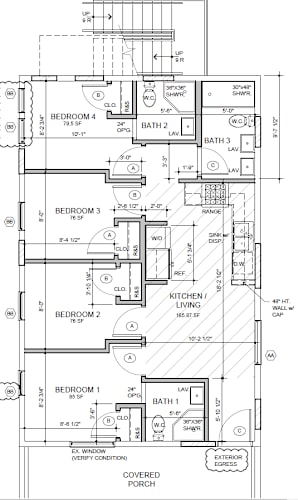 Floor Plan  A detailed architectural drawing of a house plan with labeled rooms and measurements.