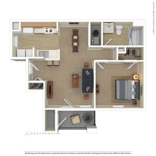 Floor Plan  a furnished apartment with a bedroom and a living room
