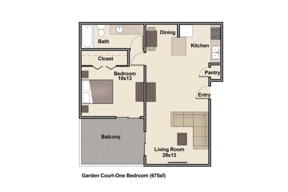 Floor Plan  1 Bed 1 Bath Floor Plan at Garden Court, Denver, CO