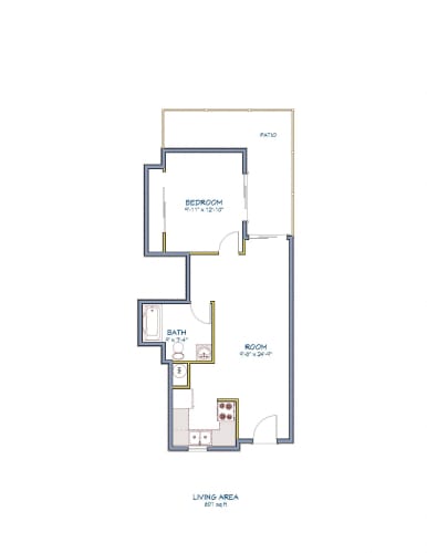 Floor Plan  Monarch Terrace one bedroom one bathroom floor plan