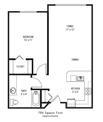 Floor Plan  Belmont Dairy One Bedroom Floorplan