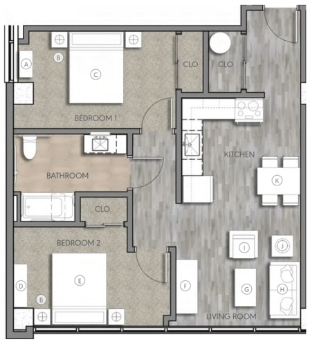 Floor Plan  a floor plan of a 1 story apartment with a bedroom and a living room