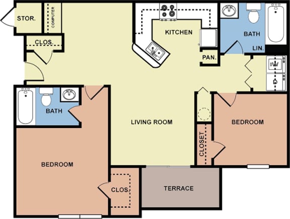 Floor Plan  Greens of Merrill Creek 2 bedroom 2 bathroom floor plan