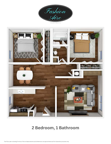 Floor Plan  Fashionaire two bedroom one bathroom 1128 square feet floor plan