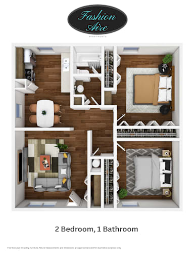 Floor Plan  Fashionaire two bedroom one bathroom 900 square feet floor plan