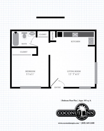 Floor Plan  Coconut Inn 1 bedroom 1 bathroom floor plan