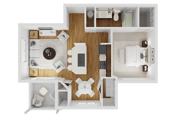 Floor Plan  Copper Rose A1 One Bedroom Floorplan
