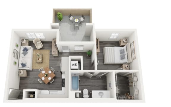 Floor Plan  Amelia One bedroom one bathroom B1 floorplan- 605 sq ft