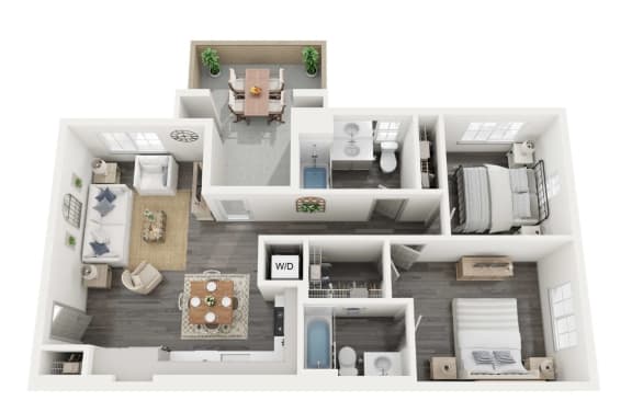 Floor Plan  Amelia Two bedroom two bathroom C1 floorplan- 899 sq ft