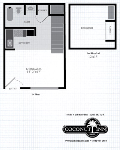 Floor Plan  Coconut Inn studio with loft floor plan