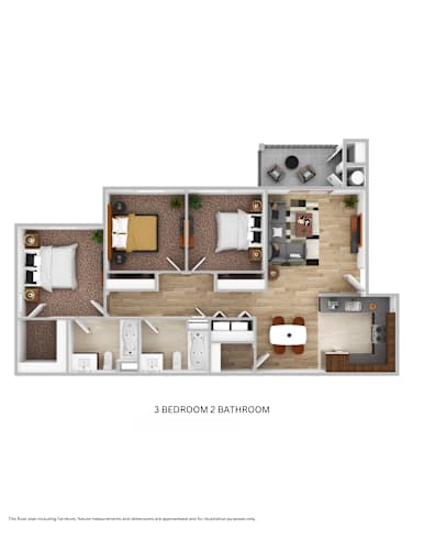 Floor Plan  Creekside Village three bedroom two bathroom floorplan