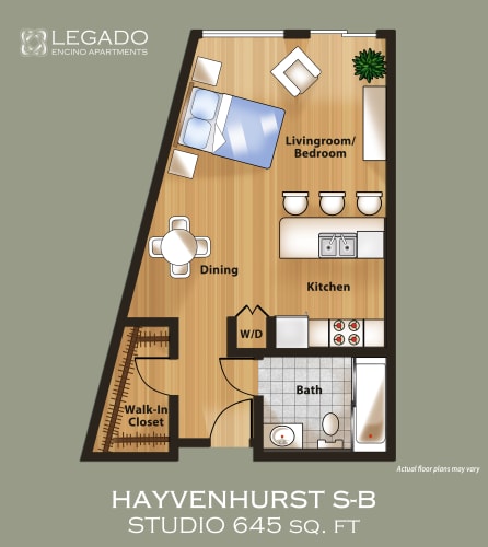 Floor Plan  a floor plan of a studio apartment with a bedroom and a bathroom