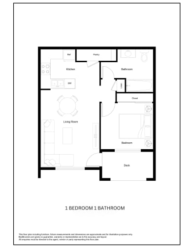 Floor Plan  Heritage Place at Tustin 1 Bedroom 1 Bathroom Floorplan