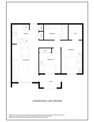 Floor Plan  Heritage Place at Tustin 2 bedroom 1 bathroom floorplan
