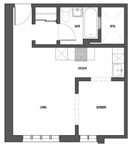 Floor Plan  The Julie Lee 1x1 Type K Floor plan