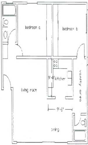 Floor Plan  Kensington Two Bedroom One Bathroom Floorplan