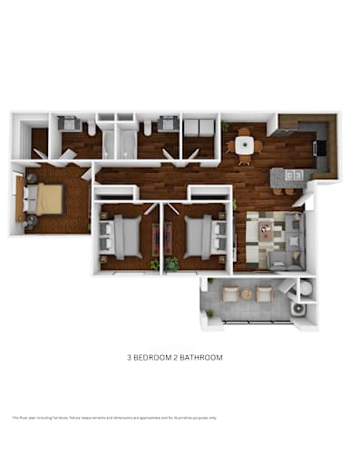 Floor Plan  Liberty Family Apartments three bedroom two bathroom floor plan