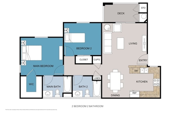 Floor Plan  Meridian Apartments two bedroom two bathroom floor plan
