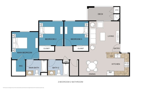 Floor Plan  Meridian Apartments three bedroom two bathroom floor plan