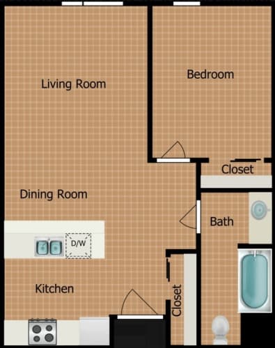Floor Plan  Pacific Pointe One Bedroom One Bathroom Floorplan
