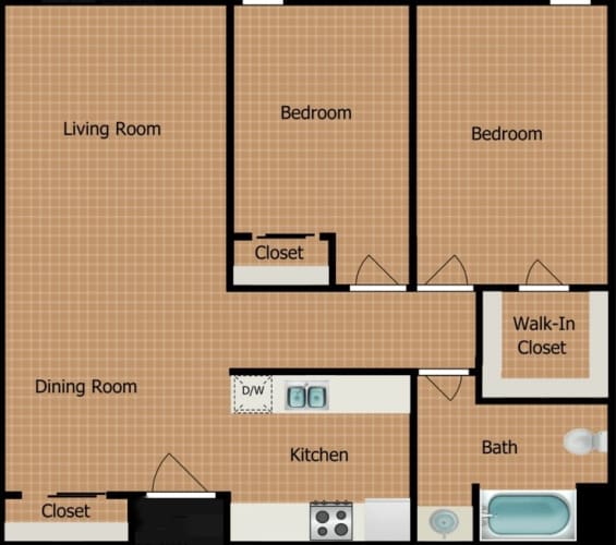 Floor Plan  Pacific Pointe Two Bedroom One Bathroom Floorplan