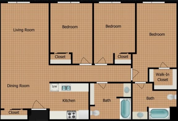 Floor Plan  Pacific Pointe Three Bedroom Two Bathroom Floorplan