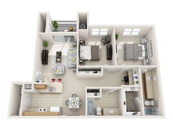 Floor Plan  Reserve at South Creek Apartments Timberline 2 Bedroom 2 Bathroom Floorplan