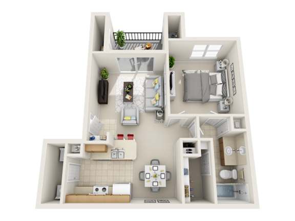 Floor Plan  Reserve at South Creek Apartments Alpine 1 Bedroom 1 Bathroom Floorplan