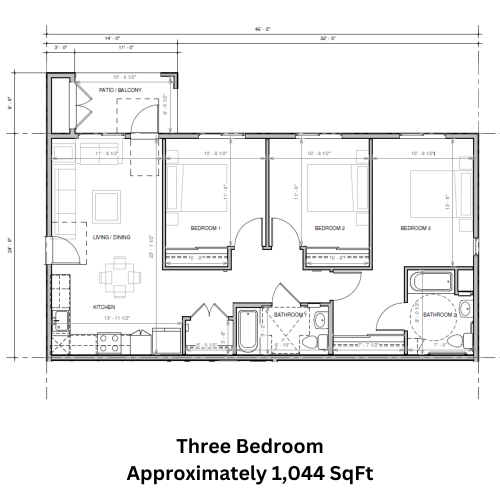 Floor Plan  a floor plan of the three bedroom apartment